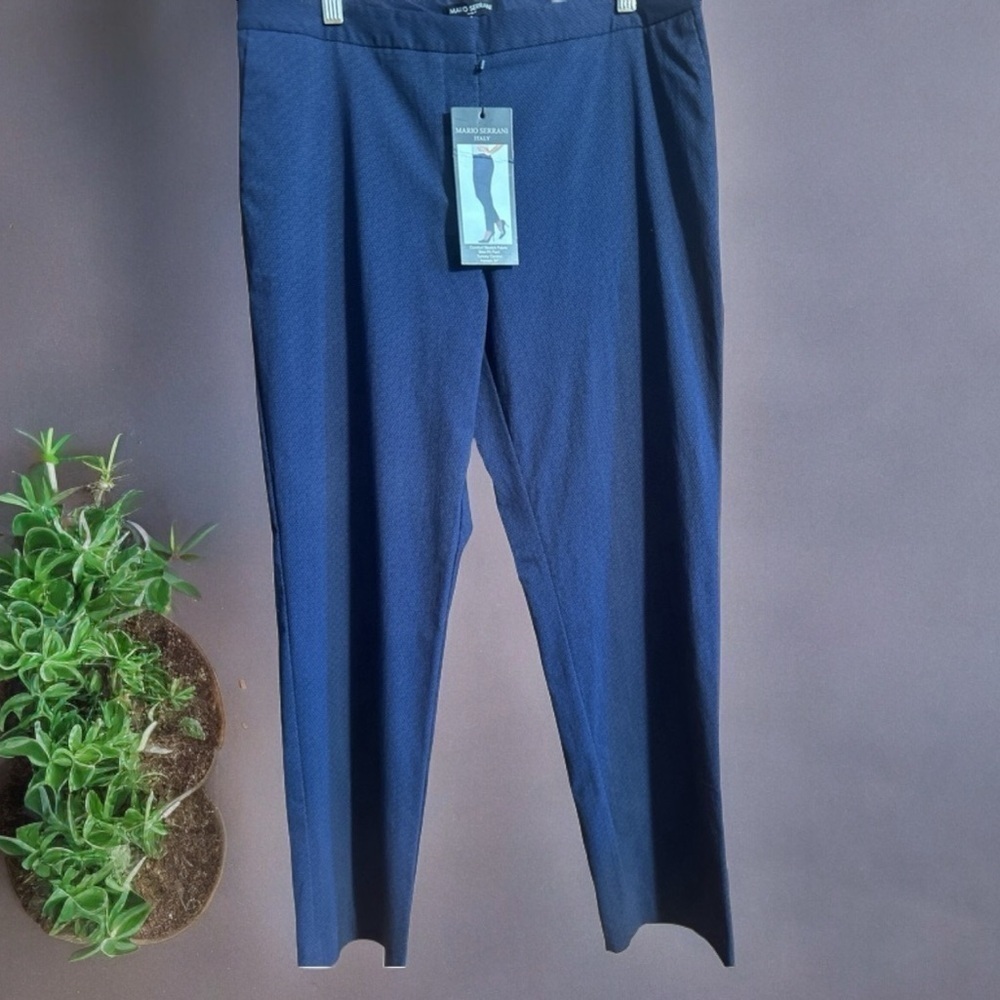 Mario Serrani Italy Navy Blue Medallion Stretch Tummy Control Slim Fit Trouser